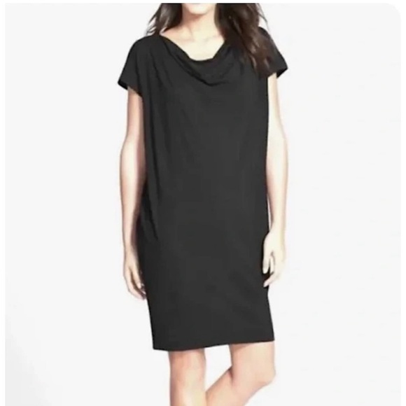 Eileen Fisher‎ Dress Jersey Short Sleeve Black Scoop Neck Petite Small - Picture 1 of 9